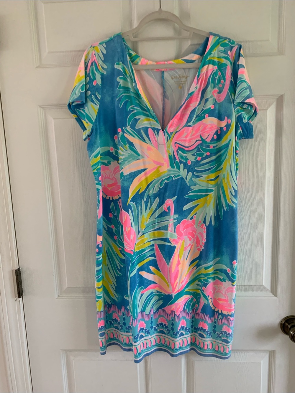 Bright Blue Tropical V-Neck Shift Dress by Lilly Pulitzer
